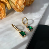Emerald Green baguette hoops - Huggie Hoops Earring - Gemstone Dainty Minimalist Earrings
